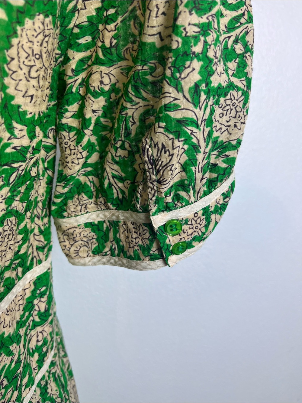 ba&sh Green Floral V-Neck Midi Dress with Ivory Print - Picture 5 of 8
